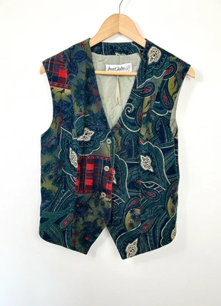 Vintage Patchwork Abstract Needlecord Corduroy Waistcoat Vest L, brand: Vintage Dressing, condition: Very good, size: L / 12, £24.00, £25.90 includes Buyer Protection