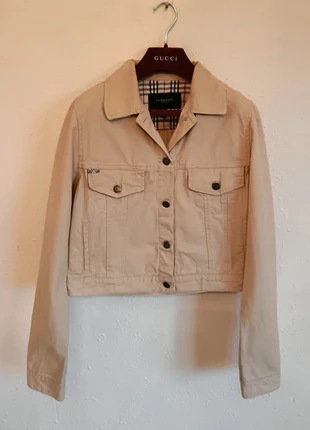Size 12 Beige/Tan Cropped Burberry Novacheck Collar Denim Jacket, brand: Burberry, condition: Very good, size: L / 40 / 12, €75.00, €79.45 includes Buyer Protection