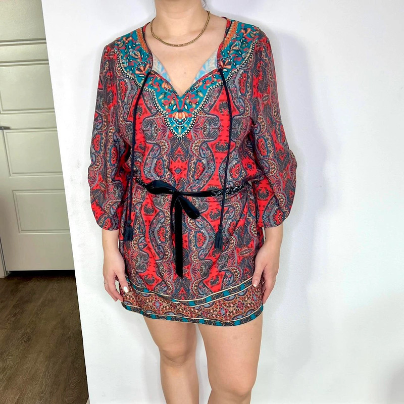 Bohemian Paisley Tunic 3/4 Sleeves Summer Shift Dress 3