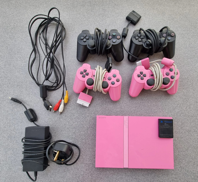 PS2 Sony PlayStation 2 Slim Pink Console 77004 + 4 Controllers + 47 GAMES + Memory Card 3
