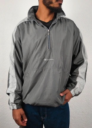 Veste imperméable/ coupe vent 1/4 zip Champion Vintage Y2K Gris logo brodé - Homme XL, brand: Champion, condition: Very good, size: XL, €28.00, €30.10 includes Buyer Protection