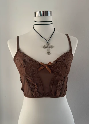 Top marrone in pizzo con fiocchetti Taglia M, marca: Vintage Dressing, estado: Nuevo sin etiquetas, tamaño: M / 38 / 10, 15,00 €, 16,45 € Protección al comprador incluida