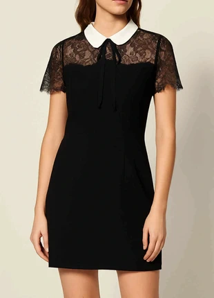 Robe Sandro Noire Dentelle Col Claudine Blanc Style Victorien – Taille M, marca: Sandro, estado: Muito bom, tamanho: S / 36 / 8, €64.99, €68.94 inclui Proteção do Comprador