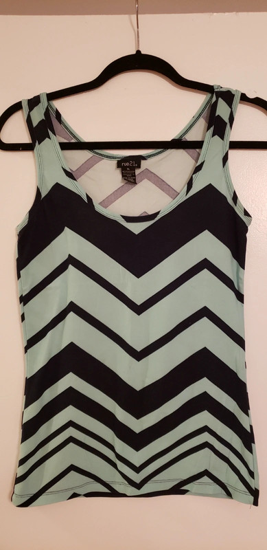 Mint green/navy blue geometric print tank 1