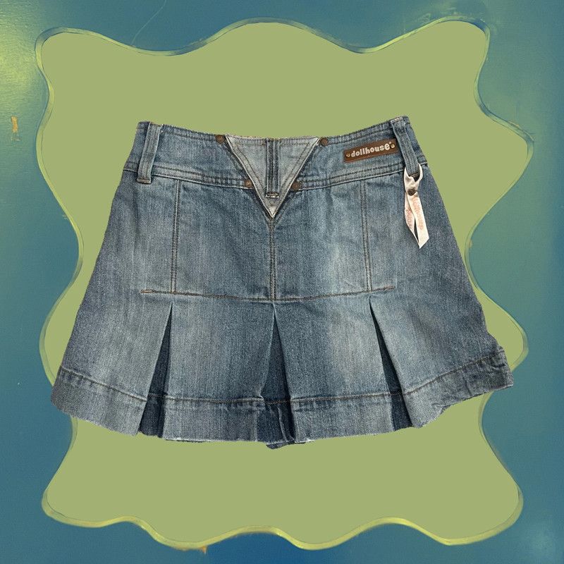 Vintage y2k Dollhouse denim pleated miniskirt