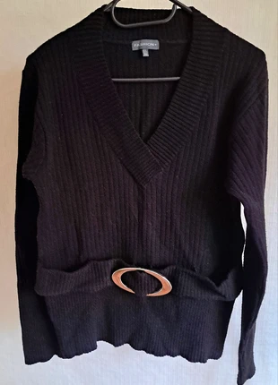 Pull noir col V boucle métallique Fashion + 44-46, brand: FASHION PLUS, condition: Very good, size: XXL / 44 / 16, €3.00, €3.85 includes Buyer Protection