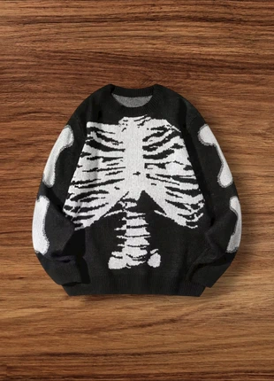 Pull Vintage Y2K Motifs Squelettes Blanc et Noir Taille M - Américain Old School USA 90s Streetwear, marque: Aesthetic, état: Très bon état, taille: M, 44,90 €, 47,85 € Protection acheteurs incluse