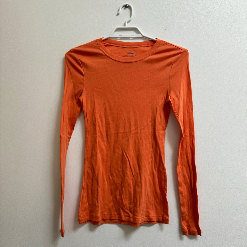 Old Navy Long Sleeve Cotton T-shirt Orange S 1