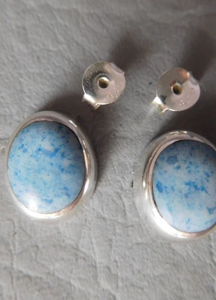Boucle d'oreilles clou puce femme jeune fille ovale grise en argent massif 925 pierre bleu, merk: argent massif, staat: Heel goed, € 22,00, € 23,80 inclusief Kopersbescherming Pro