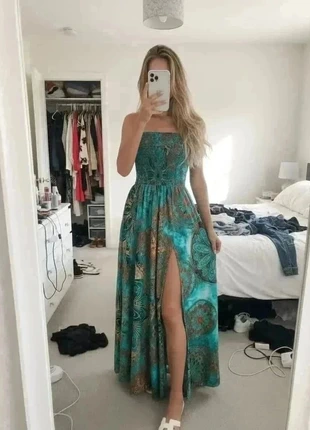 Robe longue imprimée vert malachite #053, marque: Aurenza, état: Très bon état, taille: M / 38 / 10, 48,99 €, 52,14 € Protection acheteurs incluse