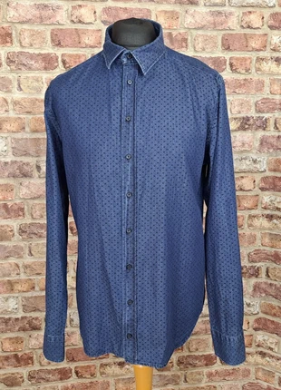 Hamaki-Ho Denim Shirt Blue Geometric Mens 2XL Button Up 100% Cotton, brand: Hamaki - Ho, condition: Very good, size: XXL, £16.00, £17.50 includes Buyer Protection Pro