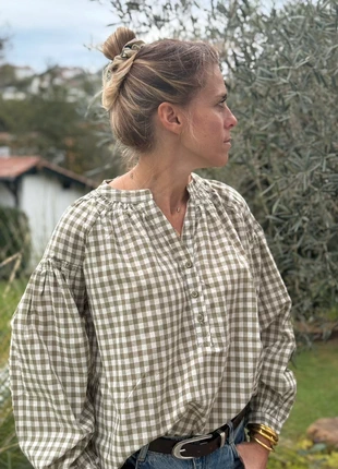 Blouse Vichy Kaki en 100% Coton Taille SM, état: Neuf avec étiquette, taille: S / 36 / 8, 34,00 €, 36,40 € Protection acheteurs (Pro) incluse