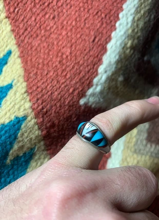 Bague navajo vintage marqueterie pierre southwest turquoise onix nacre, brand: Navajo, condition: New without tags, size: 16.1 mm Ø, €69.00, €73.15 includes Buyer Protection Pro