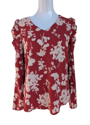 Blouse Golden Live bordeaux et beige imprimé – Taille S/36 – Élégante et originale, marca: Golden Live, estado: Muy bueno, tamaño: S / 36 / 8, 10,00 €, 11,20 € Protección al comprador incluida