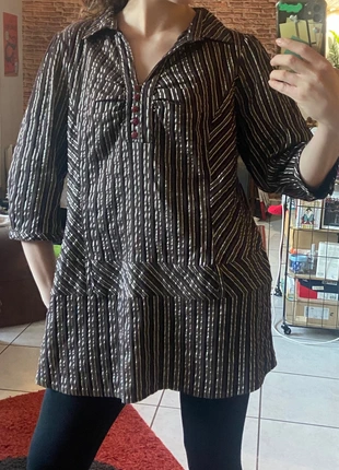 Oversize short shirt striped dress brown gold large size perfect condition robe chemise courte, merk: Vintage, staat: Nieuw zonder prijskaartje, maat: 7XL / 54 / 26, € 15,00, € 16,45 inclusief Kopersbescherming