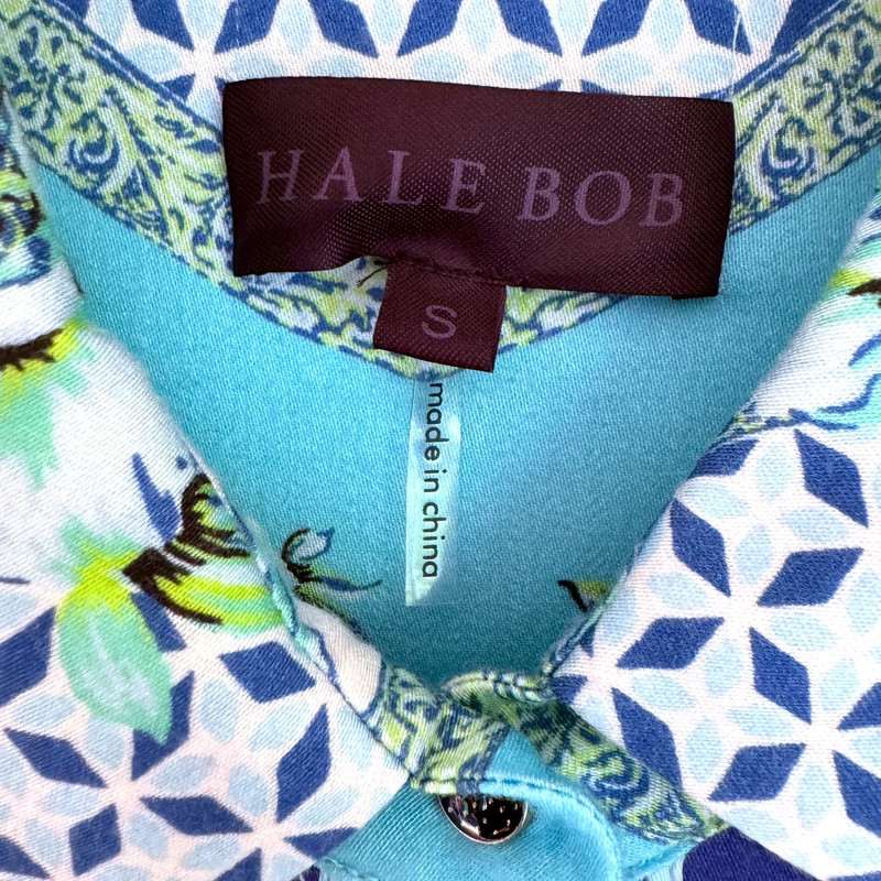 Hale Bob Printed Top Long Sleeve Blouse Blue Small Women's Shirt 4