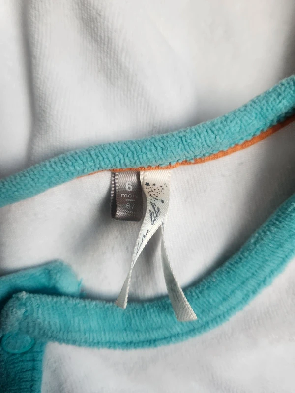 Joli pyjama velours blanc et turquoise automne hiver bébé mixte 6 mois Orchestra - photo numéro 6