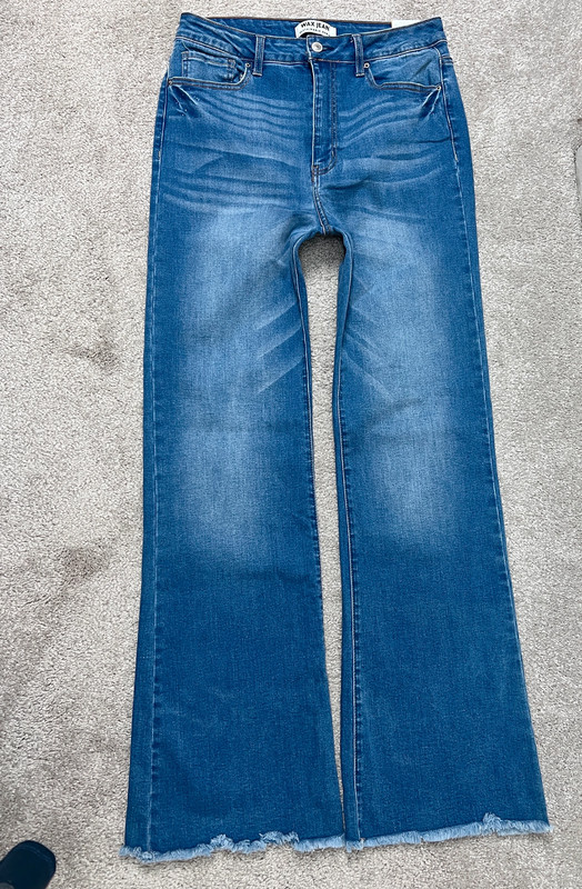 Wax Jeans Womens 13/31 Blue Denim Pants High Rise Flared Frayed Hems NWT 2