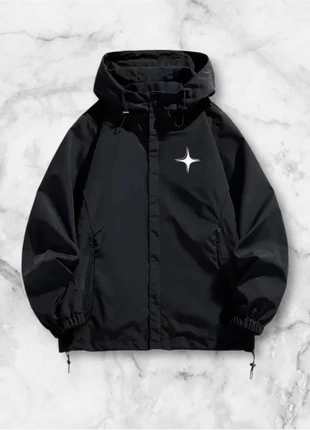 Veste coupe-vent noire à capuche motif étoile blanche taille M style streetwear casual vintage, marke: y2k, zustand: Sehr gut, größe: M, 40,00 €, 42,70 € beinhaltet Vinted-Käuferschutz Pro