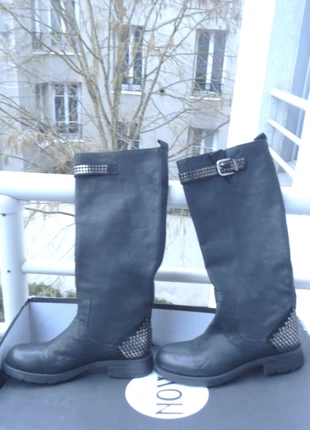 Bottes femme Now 38 cuir noir/petits rivets argentés, brand: &Now, condition: Very good, size: 38, €30.00, €32.20 includes Buyer Protection