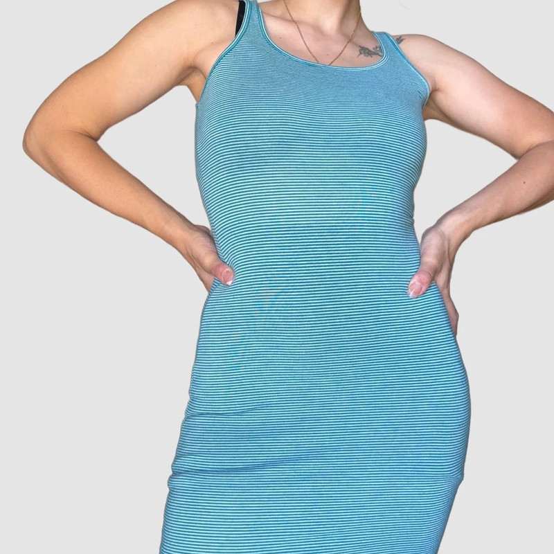 super soft thin blue striped bodycon dress 2