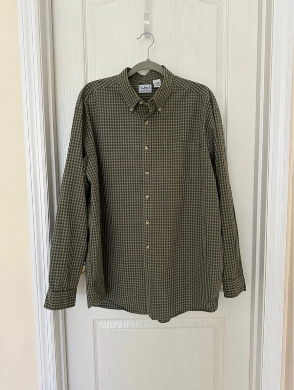 2 of L.L.Bean Men’s Cotton Green Checkered Shirt Traditional Fit, Sz XL 2