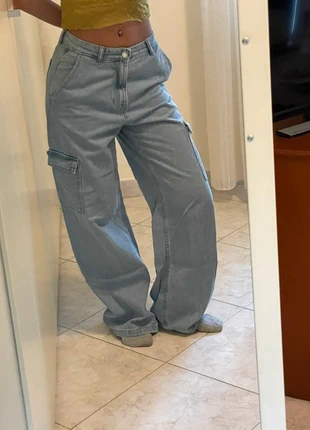 Denim Cargo Oversize Blu Chiaro Bershka Y2K/Streetwear, marque: Bershka, état: Neuf sans étiquette, taille: XXS / 32 / 4, 5,00 €, 5,95 € Protection acheteurs incluse