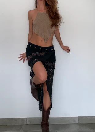 Falda larga asimétrica boho style negra, marque: muktiibiza, état: Neuf avec étiquette, taille: Taille unique, 55,00 €, 58,45 € Protection acheteurs incluse