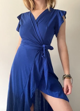 Robe cache-cœur bleu marine – Taille S – Asymétrique, volants – Très bon état, brand: Boutique Parisienne, condition: Very good, size: S / 36 / 8, €5.00, €5.95 includes Buyer Protection