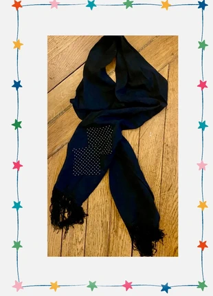 Écharpe noire fine frangée motif pois, état: Bon état, 2,00 €, 2,80 € Protection acheteurs (Pro) incluse