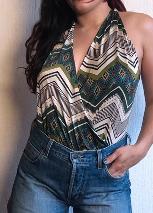 Haut fluide multicolore bando dos nue vert 70, marque: ET, état: Très bon état, taille: M / 38 / 10, 4,00 €, 4,90 € Protection acheteurs incluse