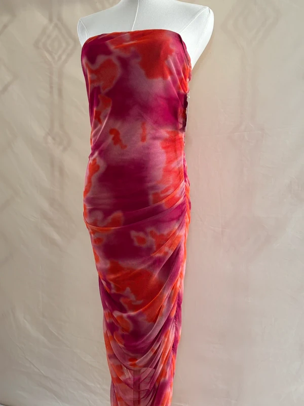 Robe bustier moulante tie and dye rose fuchsia orange – effet drapé - photo numéro 7