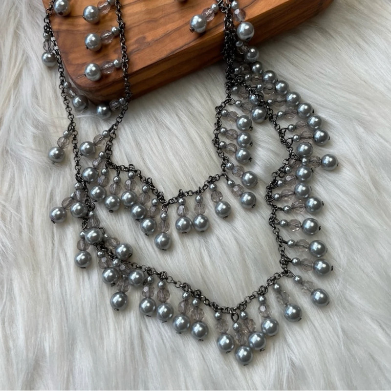 Gray faux pearl gunmetal tone necklace 1