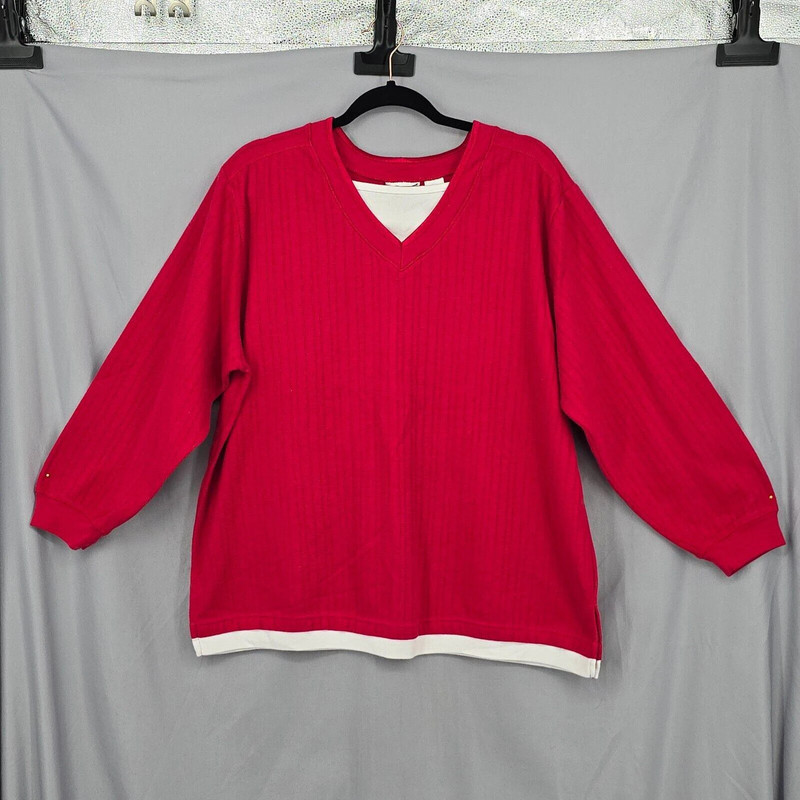 Womans Plus Size Knitted Top 18-20w Red White Layered Cotton Blend Knit No Brand 1