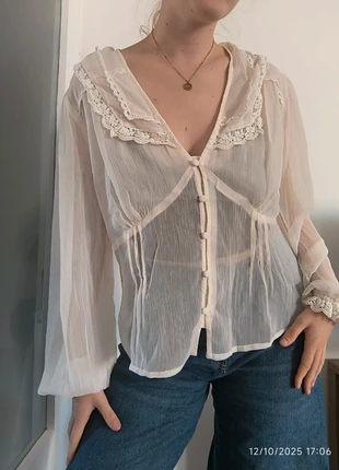 Blouse transparente romantique dentelle asos design, merk: ASOS Design, staat: Heel goed, maat: XXL / 44 / 16, € 9,00, € 10,15 inclusief Kopersbescherming