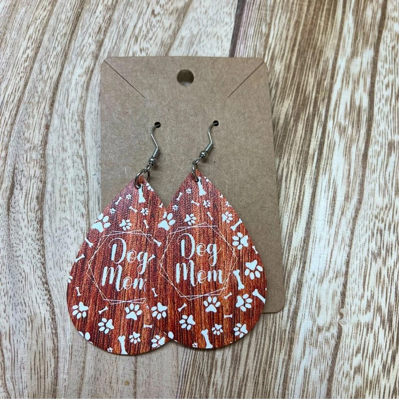 Faux Leather Drop Earring- dog mom