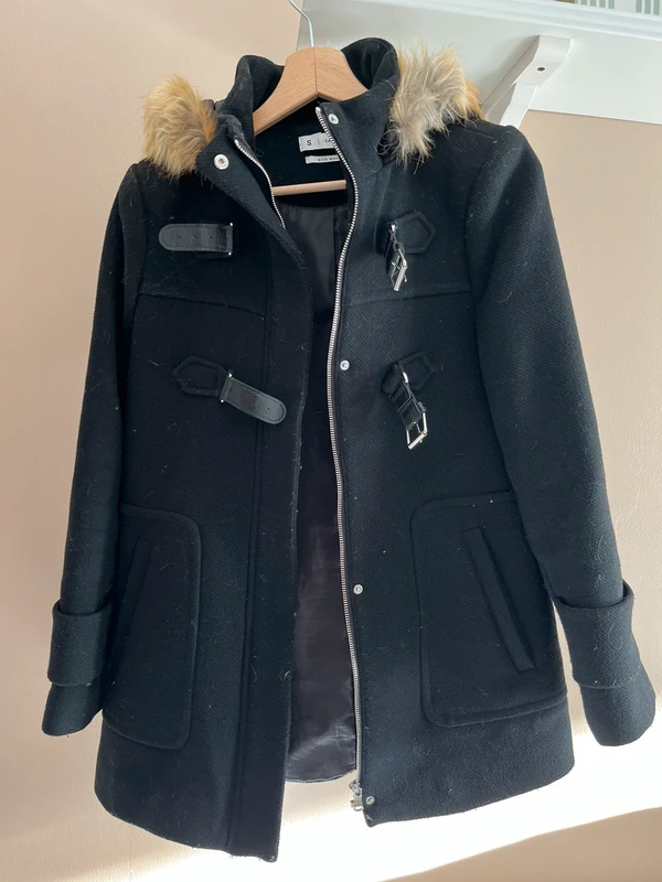 manteau hiver noir mi long capuche fourrure
