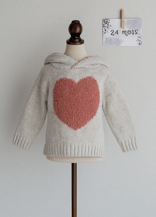 💖 Pull à capuche cœur duveteux – 24 mois, marca: Vertbaudet, estado: Muy bueno, tamaño: 18-24 meses / 86 cm, 3,50 €, 4,38 € Protección al comprador incluida