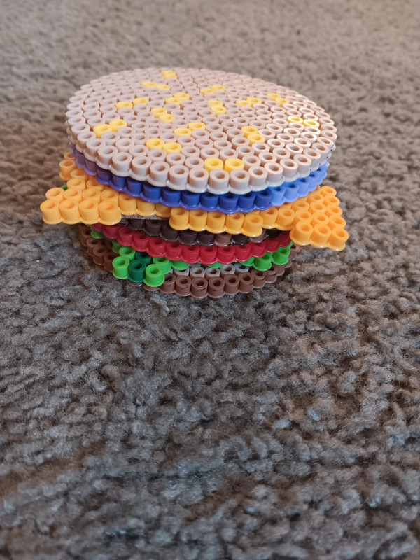 Viral Burger Coasters, made with Perler Beads 4