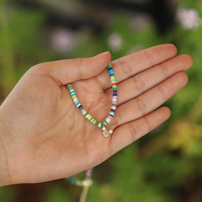 rainbow bead bracelet with disney mickey mouse charm 2