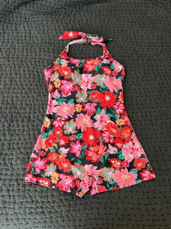 floral one piece halter short swimsuit 1