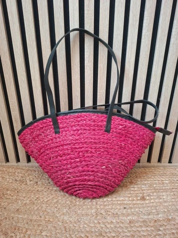 Sac cabat bandoulière rotin maille rose fushia - photo numéro 2