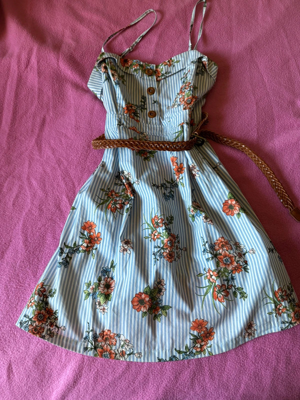 Forever 21 blue floral western summer fit flare dress with belt 1