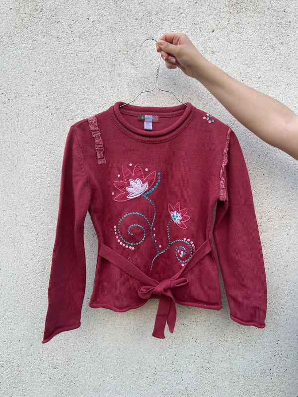 Pull original fantaisie enfantin rose fleuri 1