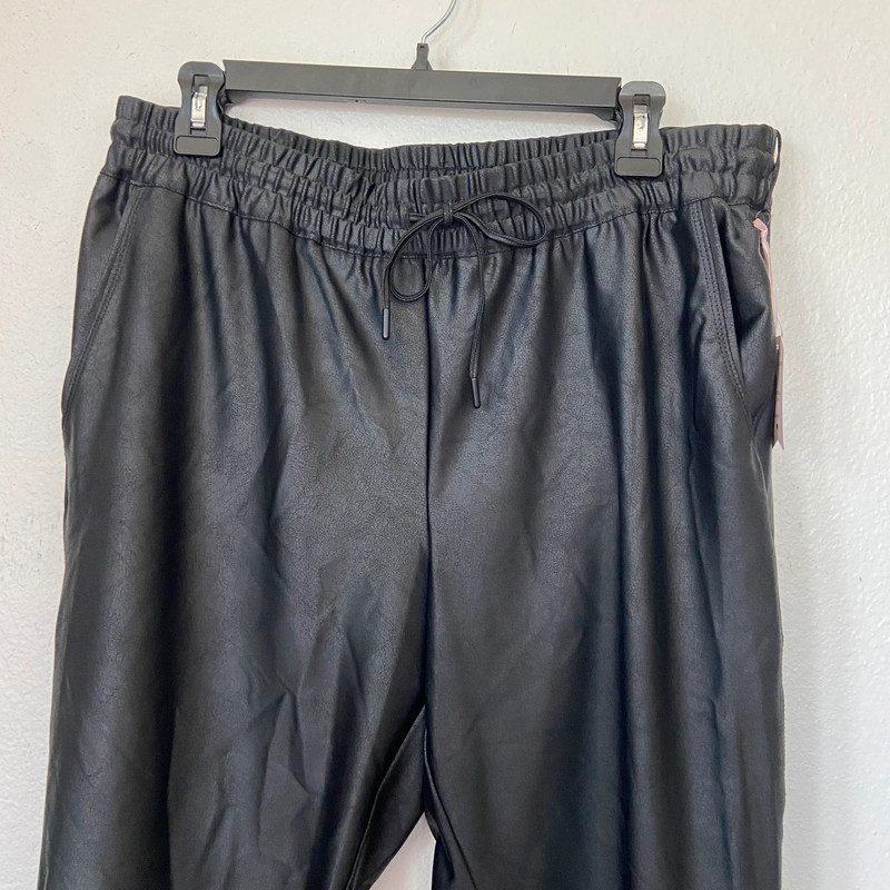 Solid Black Faux Leather Jogger Pants 2