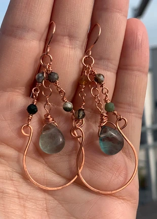 Selbstgefertigte Ohrringe aus Kupfer mit Schmucksteinen - Chandelier Earrings - Handarbeit, marke: Selfmade, zustand: Neu, mit Etikett, 25,00 €, 26,95 € inklusive Vinted-Käuferschutz
