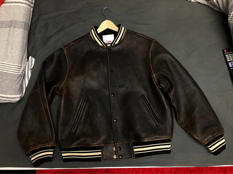 Supreme Worn Leather Varsity Jacket