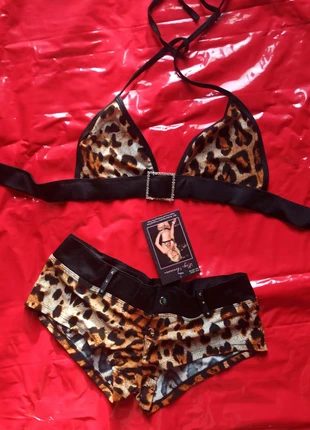 Leg Avenue leopard print set top & hot pants spandex clubwear crystals pole dance, merk: Leg Avenue, staat: Nieuw met prijskaartje, maat: S / 36 / 8, € 49,00, € 52,15 inclusief Kopersbescherming