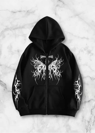 Veste à capuche noire graphique papillon gothique blanc taille M style streetwear Y2K oversize zip, brand: y2k, condition: Very good, size: M, €40.00, €42.70 includes Buyer Protection Pro