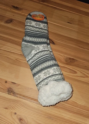 Chaussette antidérapante sherpa pantoufle chausson flocon gris clair, brand: Inconnu, condition: Very good, size: S | 38–42, €6.00, €7.00 includes Buyer Protection Pro